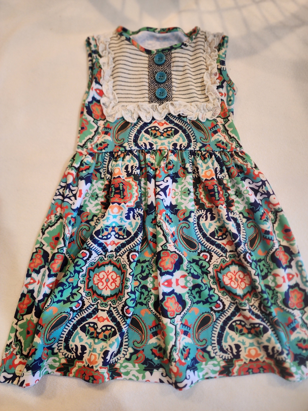 Persnickety Paisley Medallion Dress Dress with Lace Bib Size 2 Years
